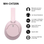 Casque supra-auriculaire sans fil Sony - BT - Réduction de Bruit - 35H d'autonomie - Micro intégré - Rose - WH-CH720N – Image 3