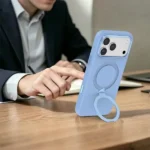 Coque pour iPhone 18 Pro Green Lion - Compatible MagSafe - Support à rotation 360° intégré - Silicone - Bleu - GNSCSMG18PBL – Image 2