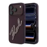 Coque pour iPhone 18 Pro Max Karl Lagerfeld avec grand logo signature en résine - Compatible MagSafe - Cuir PU lisse - Bordeaux - KLOHCP18X6PFCKSRR – Image 3