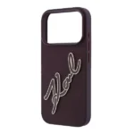 Coque pour iPhone 18 Pro Max Karl Lagerfeld avec grand logo signature en résine - Compatible MagSafe - Cuir PU lisse - Bordeaux - KLOHCP18X6PFCKSRR