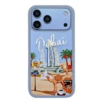 Coque pour iPhone 18 Pro Max Levelo Vallo en PU - Compatible MagSafe - Étui en similicuir - Design Dubaï - Bleu clair - LVLVLOD18PMLB