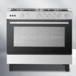 Gazinière 5 feux avec couvercle vitré Hisense - 90cm - Rôtisserie - Ventilateur - Four - Gaz et électrique - HFG90335RX02
