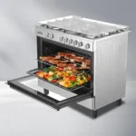 Gazinière 5 feux avec couvercle vitré Hisense - 90cm - Rôtisserie - Ventilateur - Four - Gaz et électrique - HFG90335RX02 – Image 3