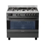 Gazinière 5 feux Toshiba - 90x60cm - Four à gaz ventilé - Cavité EaseMax - Contrôle par boutons rotatifs avec un minuteur digital - RQ1-90MG5GE(GR)-SA