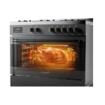 Gazinière 5 feux Toshiba - 90x60cm - Four à gaz ventilé - Cavité EaseMax - Contrôle par boutons rotatifs avec un minuteur digital - RQ1-90MG5GE(GR)-SA – Image 3